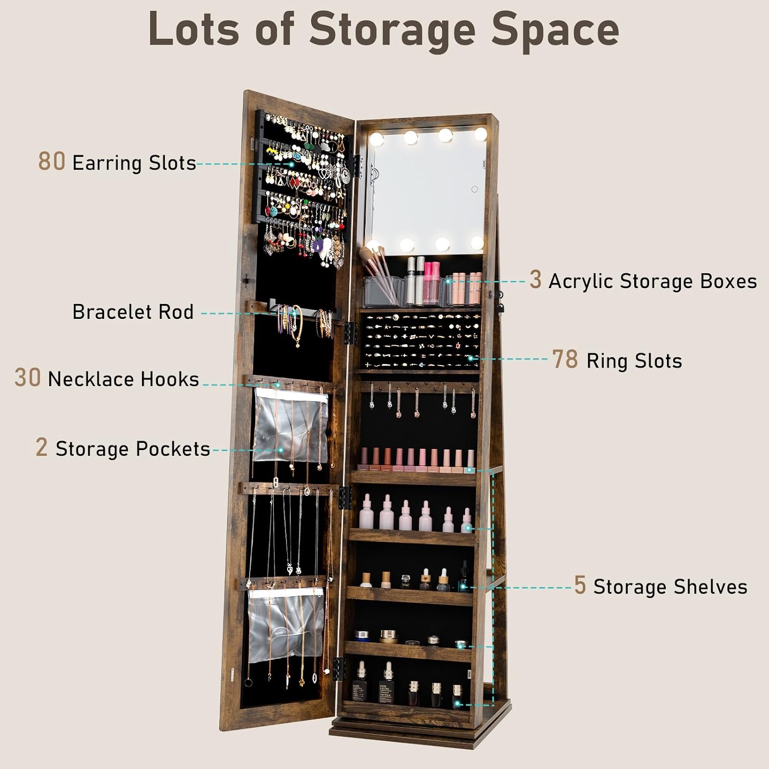 Obrotowa szafa na biżuterię z  – Full Length Mirror Jewelry Armoire recenzja i cena