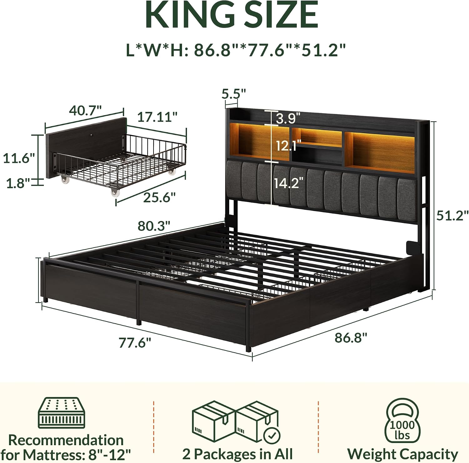 Rama łóżka typu king size z 6  – King Size Bed Frame With Storage Drawers recenzja i cena