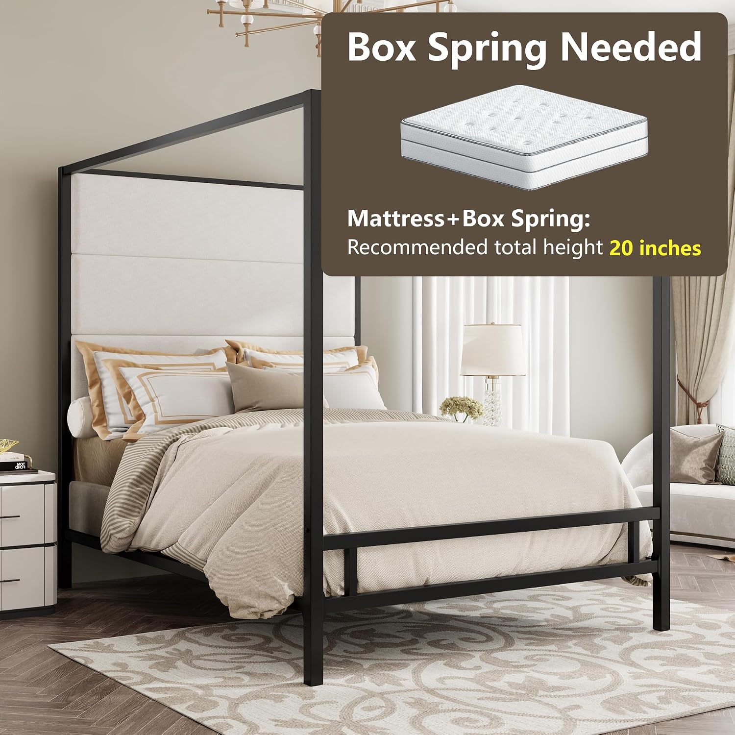 Rama łóżka z baldachimem Queen – Canopy Bed Frame Metal Queen recenzja i cena