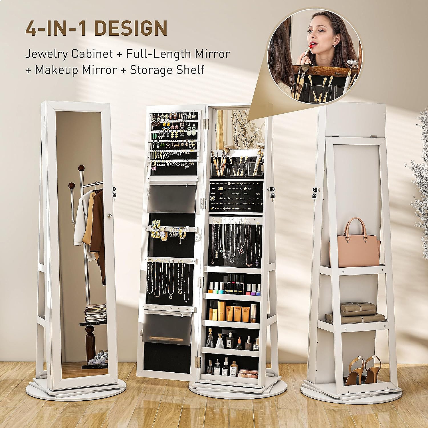 HOMCOM 360 °   Obrotowa, zamyk – Full Length Mirror Jewelry Armoire recenzja i cena