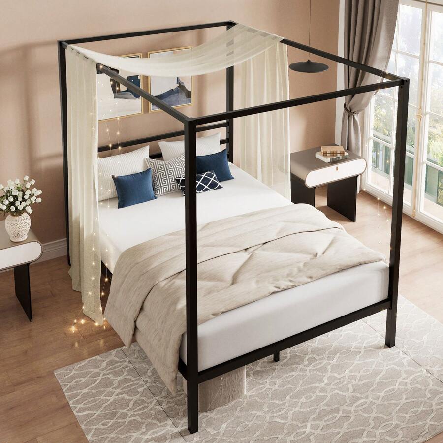 Czarna rama łóżka z baldachime – Canopy Bed Frame Metal Queen recenzja i cena
