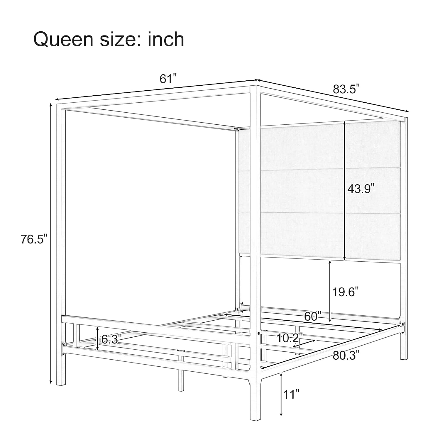 Wysokie łóżko z baldachimem, t – Canopy Bed Frame Metal Queen recenzja i cena