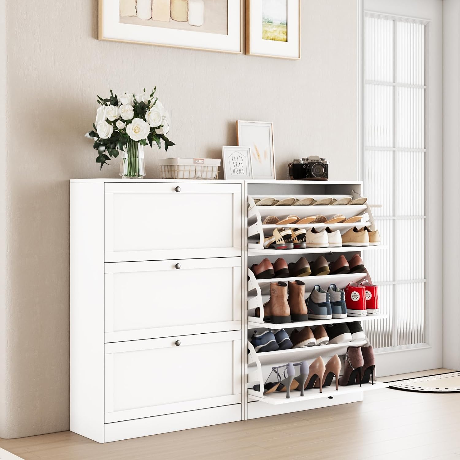 Szafka na buty, organizer z tr – Shoe Rack Cabinet Narrow Entryway recenzja i cena