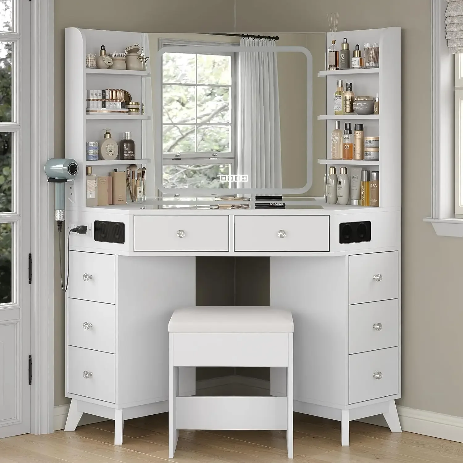 Toaletka narożna z głośnikami, – Dressing Table Vanity With Lighted Mirror recenzja i cena