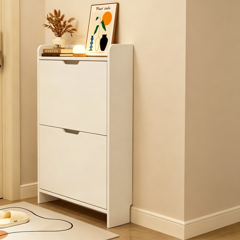 Dwupoziomowa drewniana szafka  – Shoe Rack Cabinet Narrow Entryway recenzja i cena