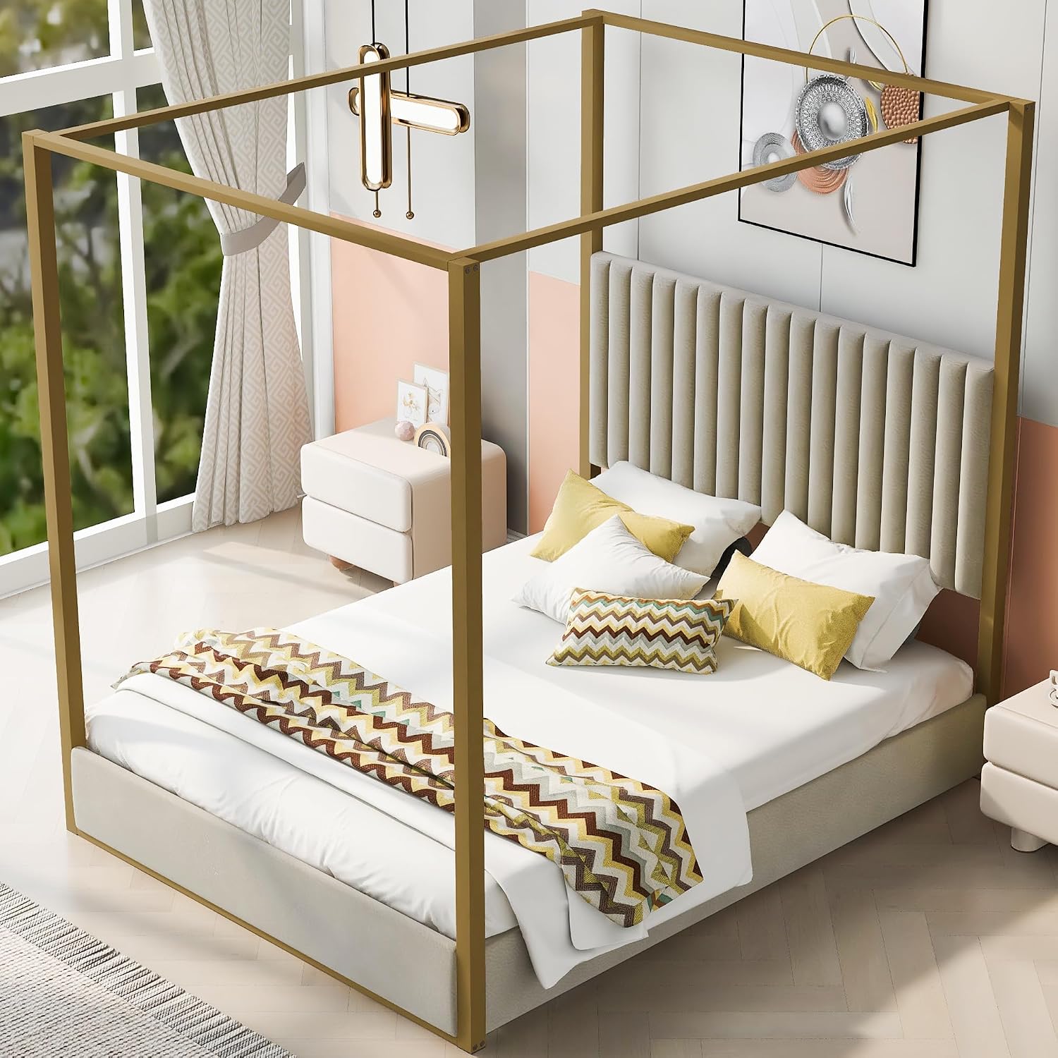 Nowoczesne łóżko z baldachimem – Canopy Bed Frame Metal Queen recenzja i cena