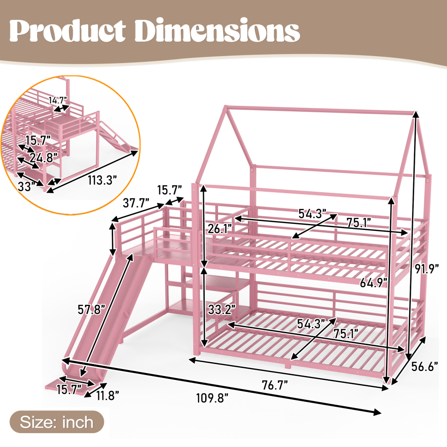 Łóżko piętrowe Full Metal Hous – Bunk Bed With Stairs And Slide recenzja i cena