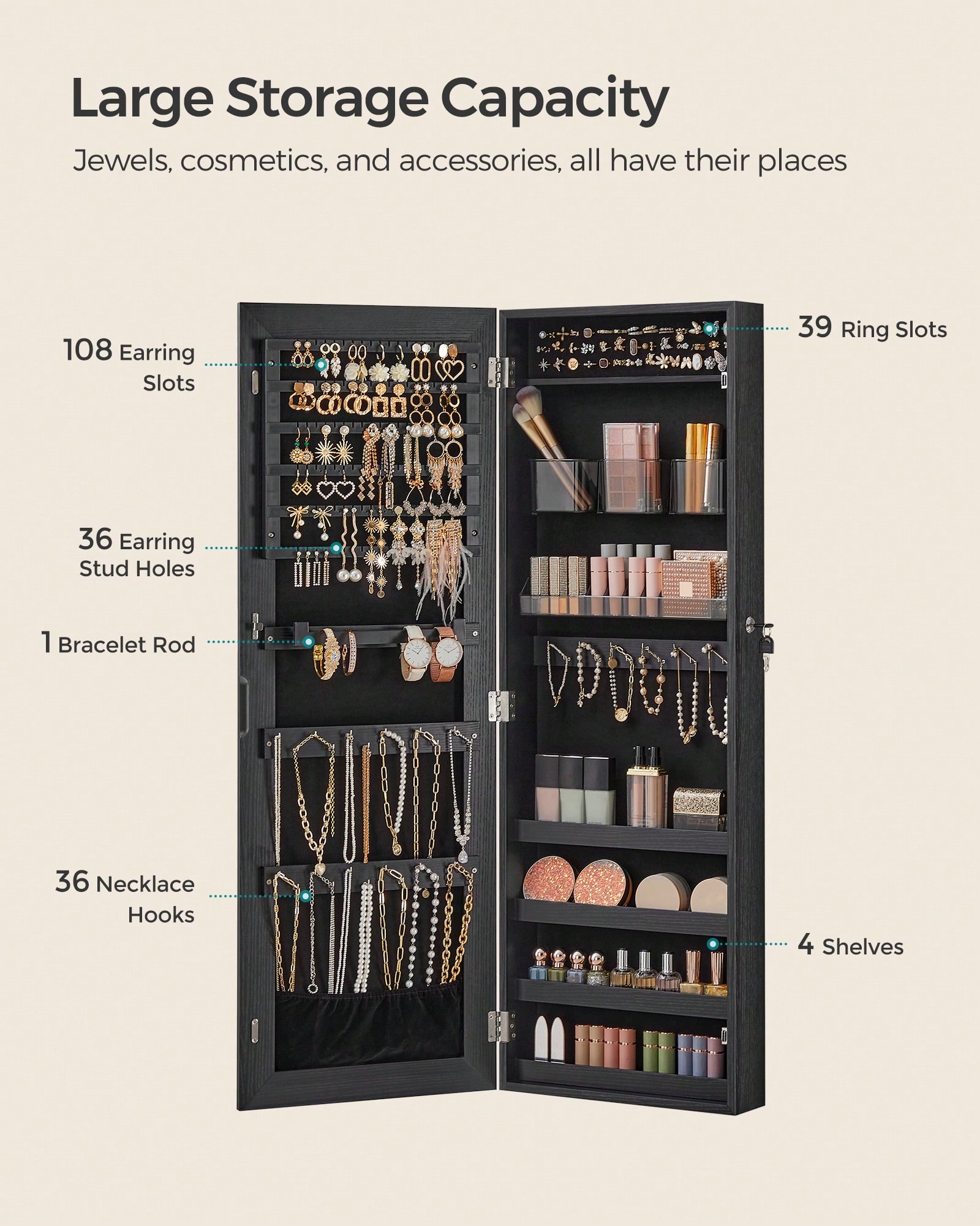Szafka na biżuterię montowana  – Full Length Mirror Jewelry Armoire recenzja i cena