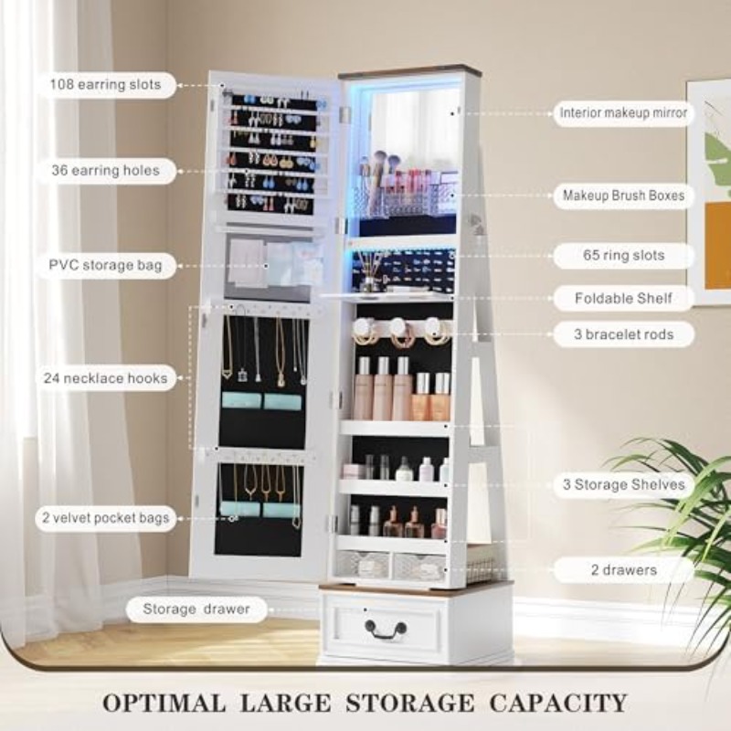 360 ° Obrotowa szafka na biżut – Full Length Mirror Jewelry Armoire recenzja i cena
