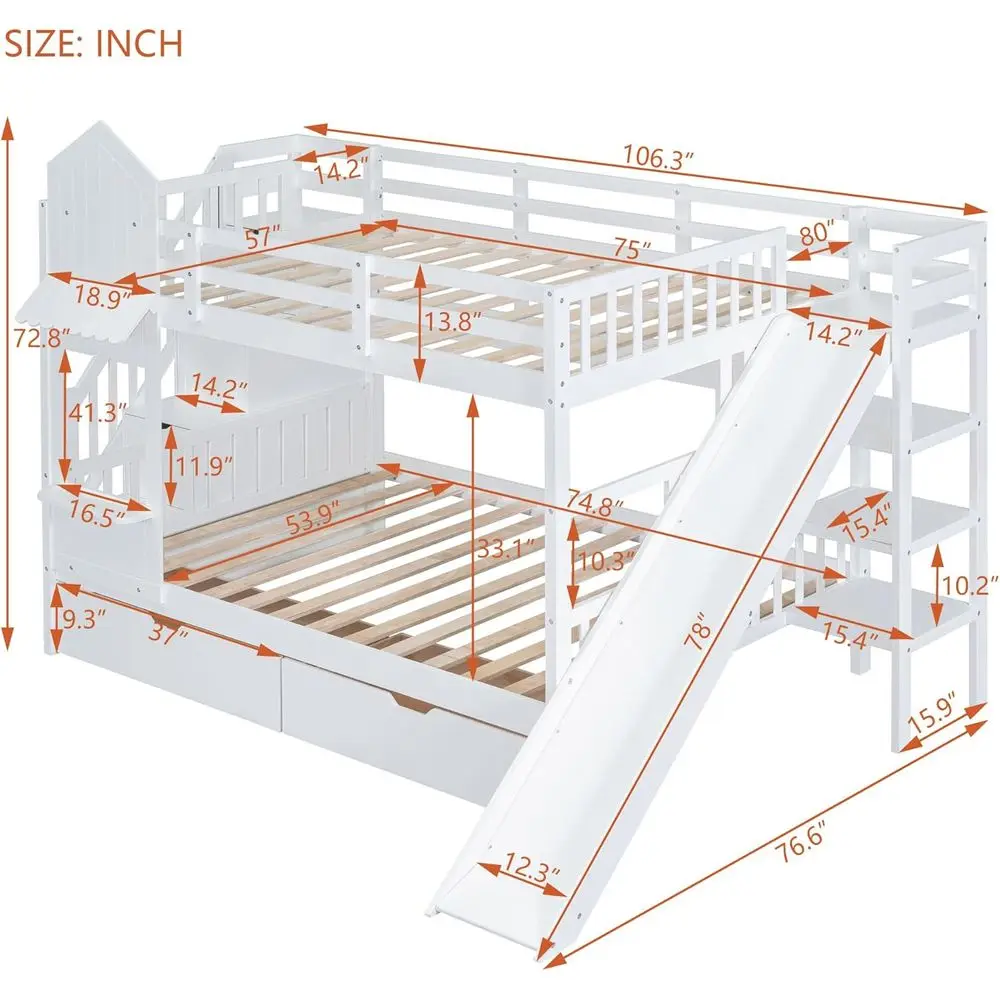 Białe łóżko piętrowe dla dziec – Bunk Bed With Stairs And Slide recenzja i cena