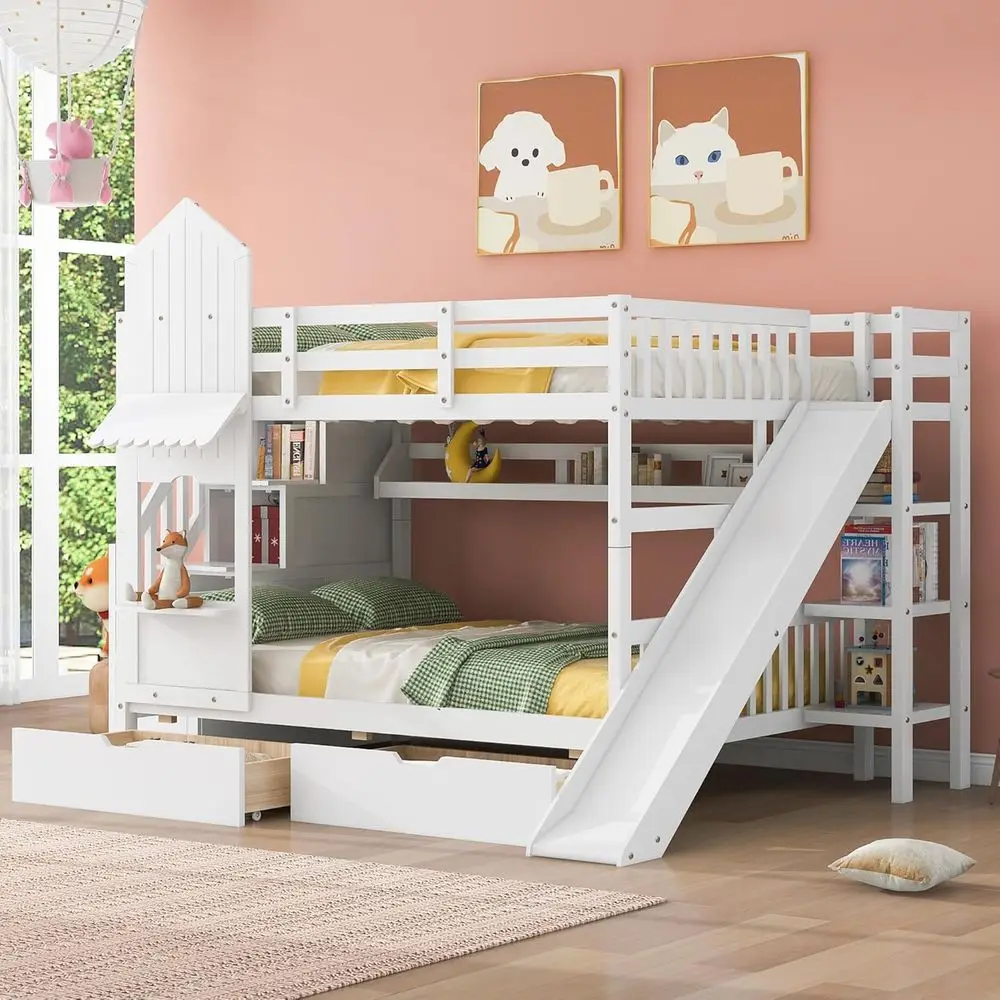 Białe łóżko piętrowe dla dziec – Bunk Bed With Stairs And Slide recenzja i cena