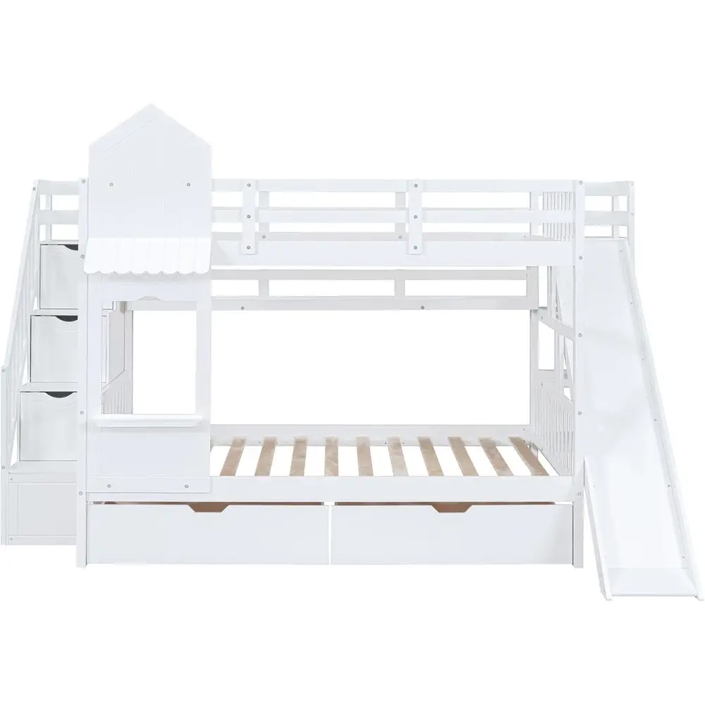 Białe łóżko piętrowe dla dziec – Bunk Bed With Stairs And Slide recenzja i cena