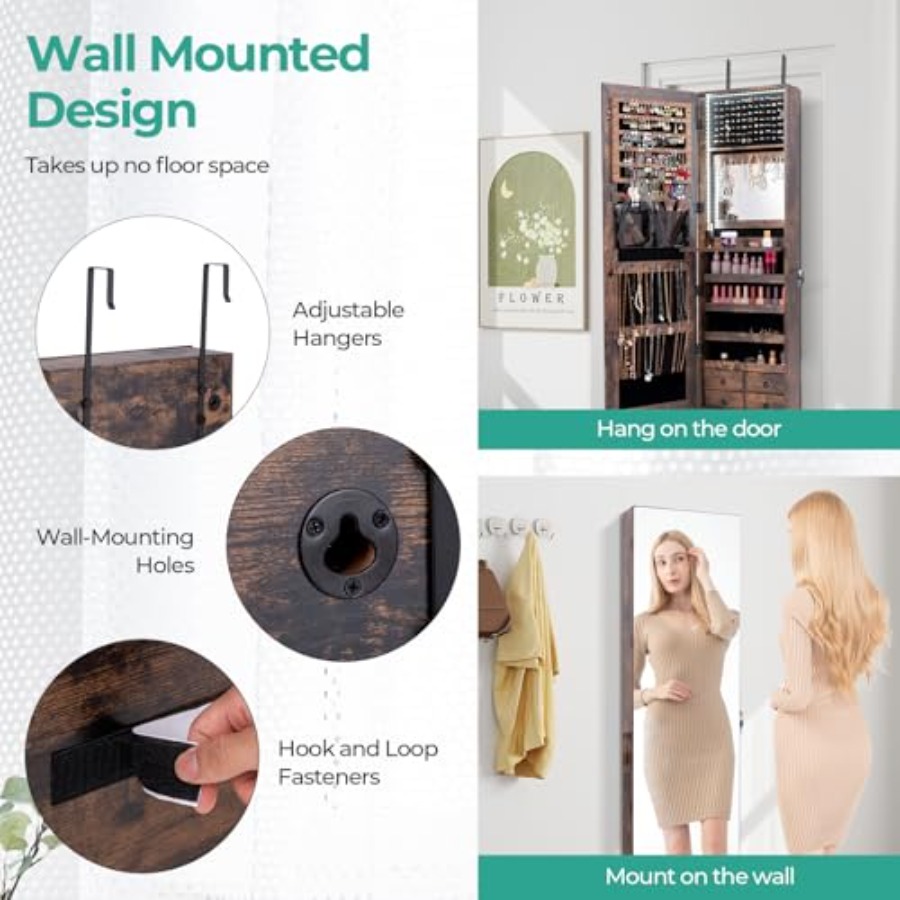 Szafa na biżuterię z 47 diodam – Full Length Mirror Jewelry Armoire recenzja i cena