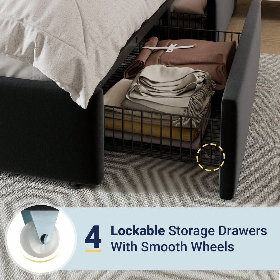 Łóżko platformowe w rozmiarze  – King Size Bed Frame With Storage Drawers recenzja i cena