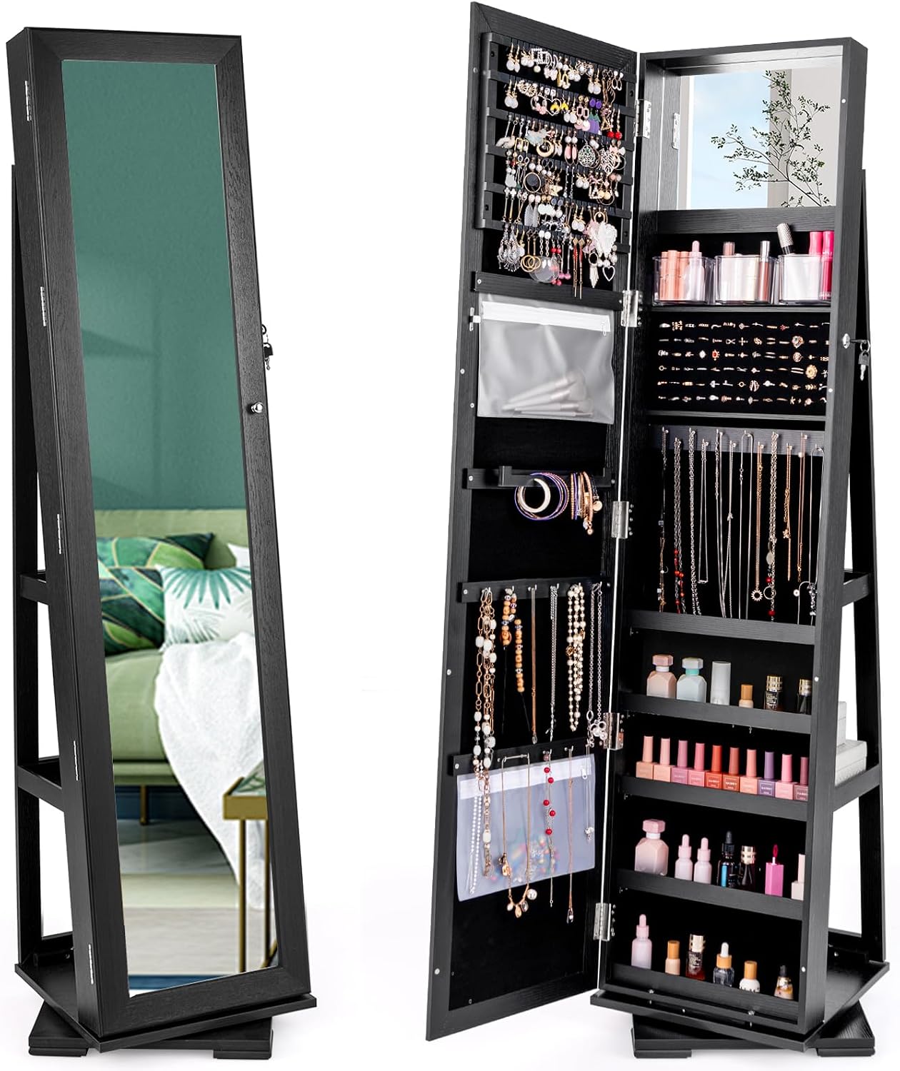 Czarna, stojąca, zamykana na k – Full Length Mirror Jewelry Armoire recenzja i cena
