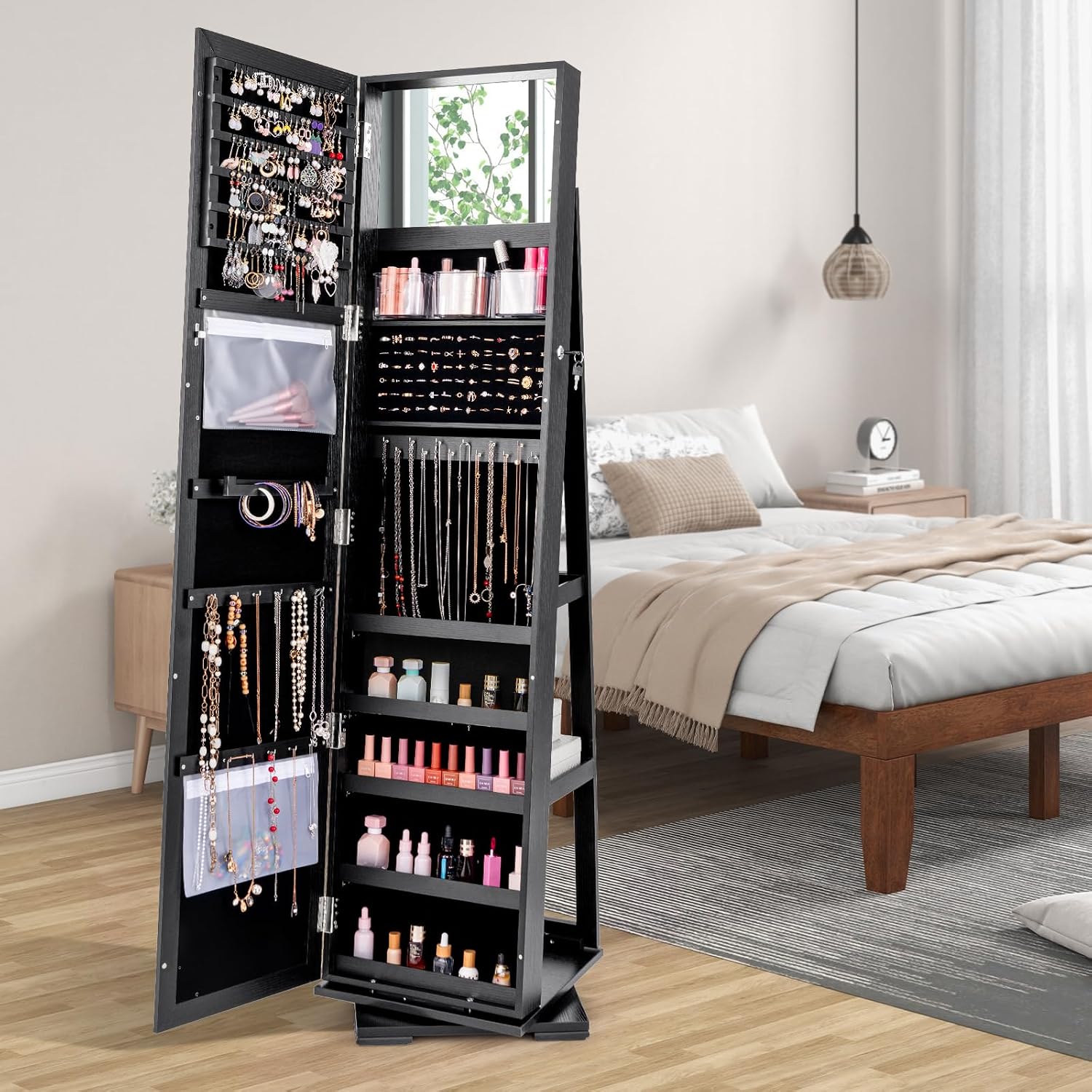 Czarna, stojąca, zamykana na k – Full Length Mirror Jewelry Armoire recenzja i cena
