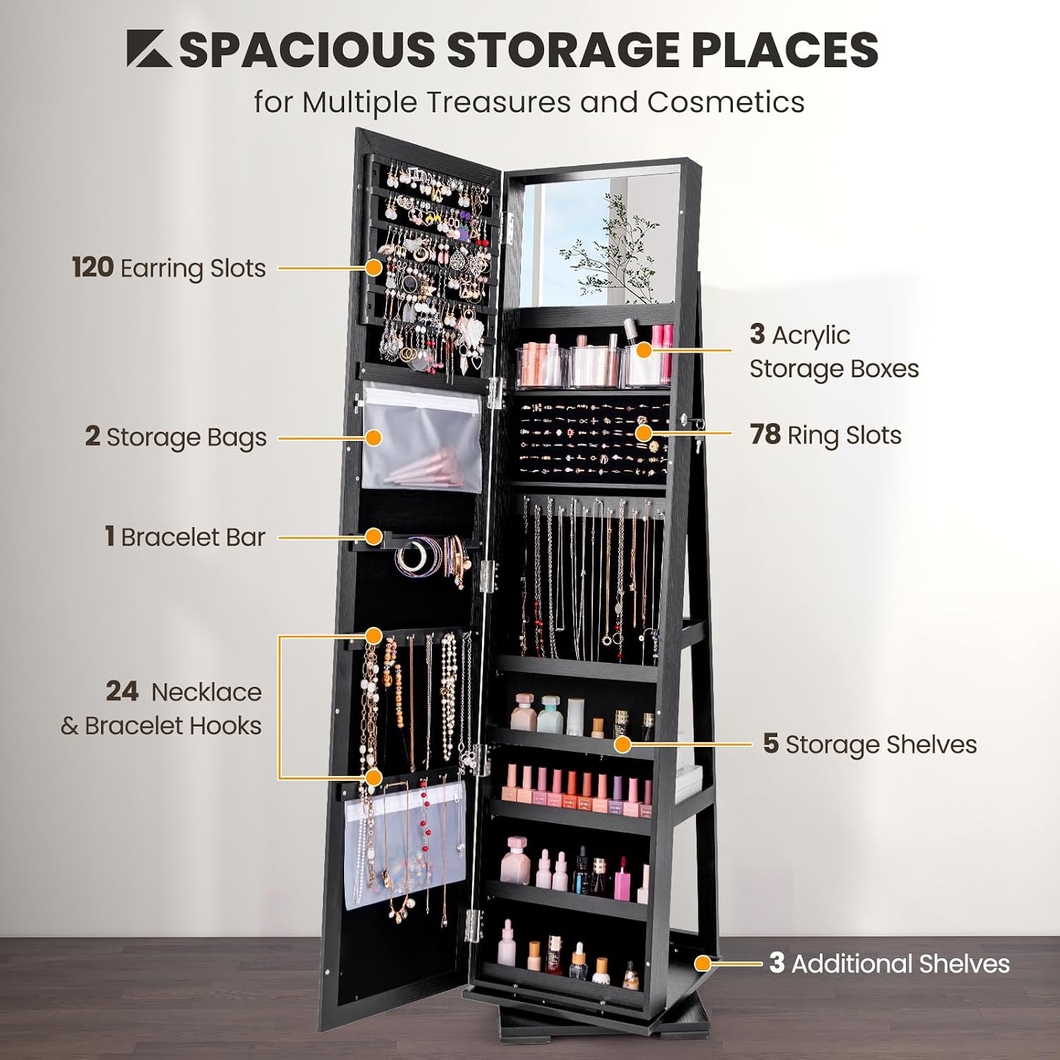Czarna, stojąca, zamykana na k – Full Length Mirror Jewelry Armoire recenzja i cena