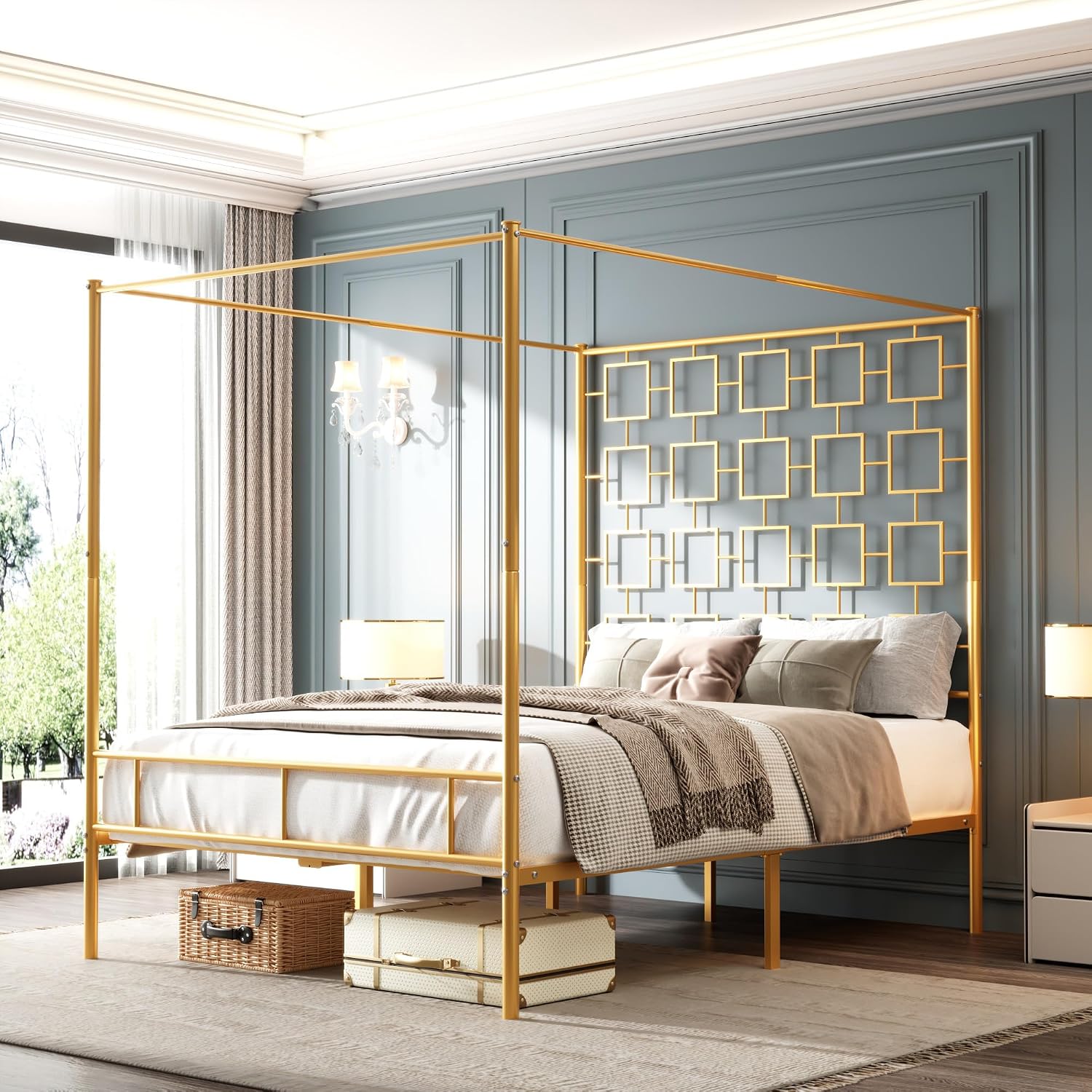Rama łóżka z baldachimem Queen – Canopy Bed Frame Metal Queen recenzja i cena