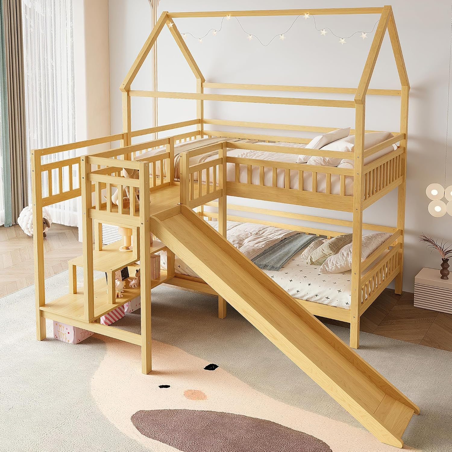 Łóżko piętrowe Full over Full  – Bunk Bed With Stairs And Slide recenzja i cena