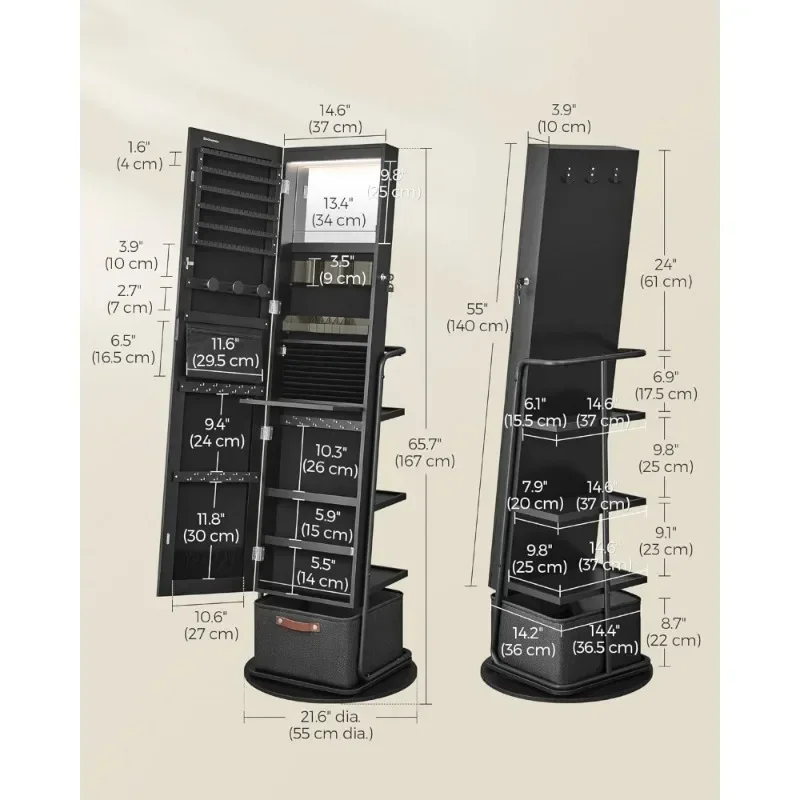 l 360 °   Szafka na biżuterię  – Full Length Mirror Jewelry Armoire recenzja i cena